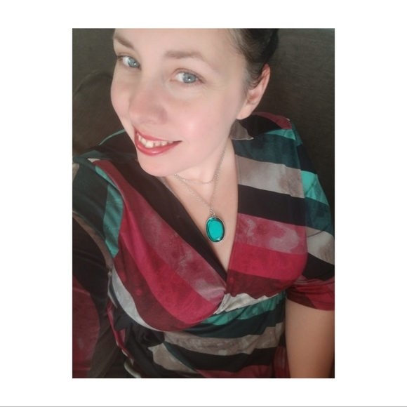 Lularoe Michelle Wrap Style Dress in Green & Pink Stripe Print Size XL - Picture 3 of 7